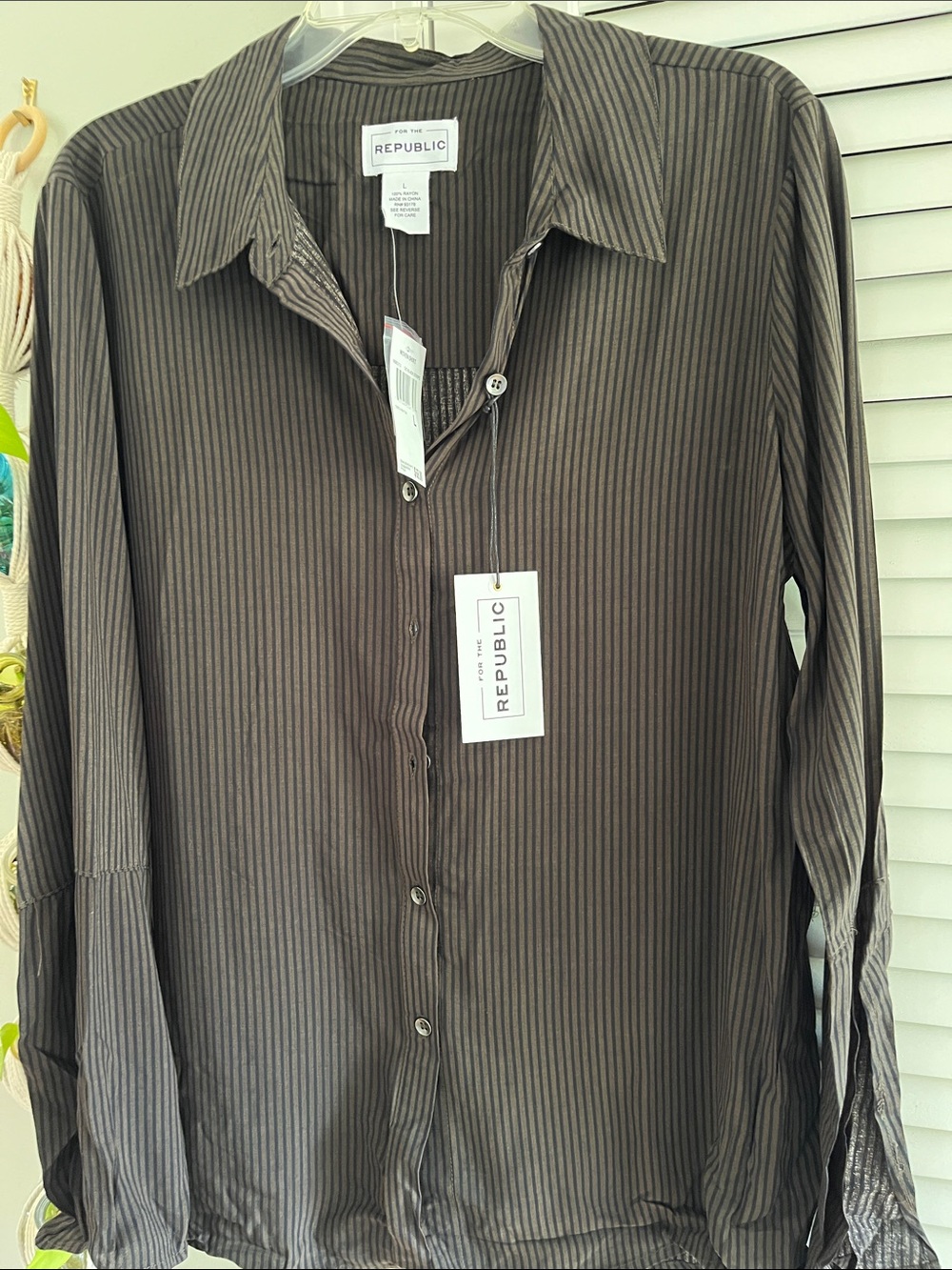 For The Republic Brown Pinstripe Button-Down Shirt